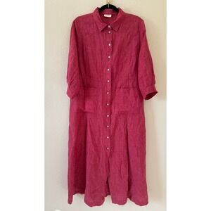 Poetry Women's Button-front maxi-dress Yarn-dyed Red linen Size 12 lagenlook